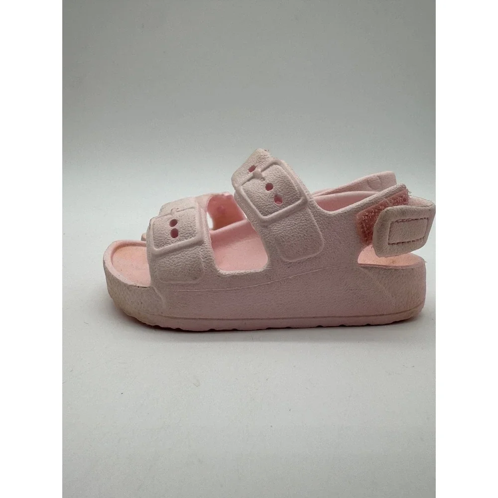 Toddler Girls Pink Double Buckle Adjustable Strap Sandals Size 3